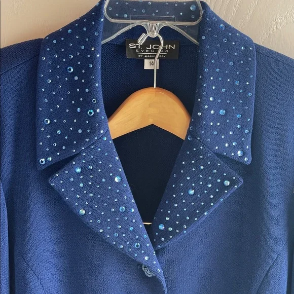 NWOT St John Evening Jacket and Maxi Skirt Set, Royal Blue w/Sequins, Size 14 - Picture 2 of 10